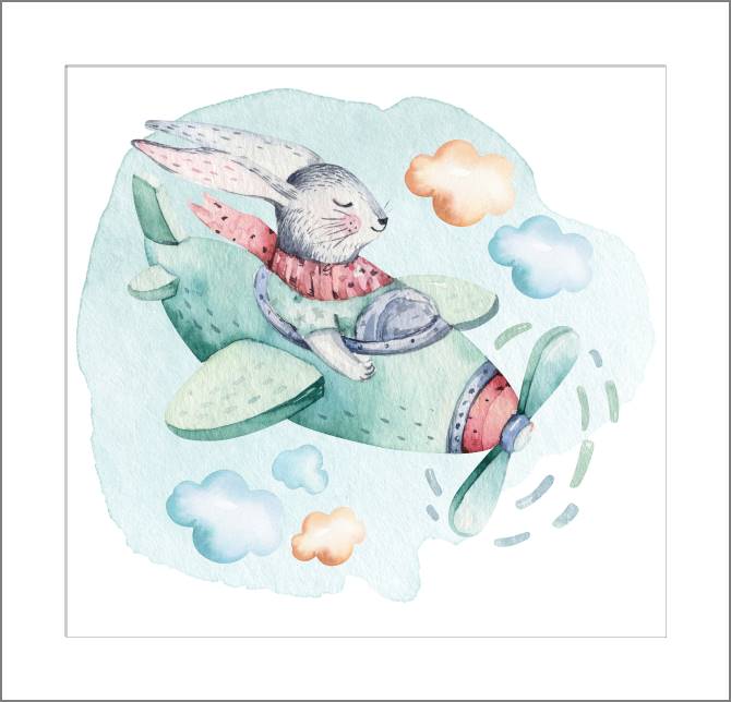 Купить и печать на заказ Картины, фото с паспарту Зайчик в самолете