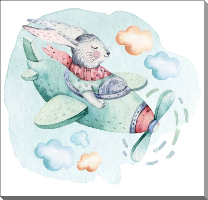 Купить и печать на заказ Картины на пластике, пеноркартоне Зайчик в самолете