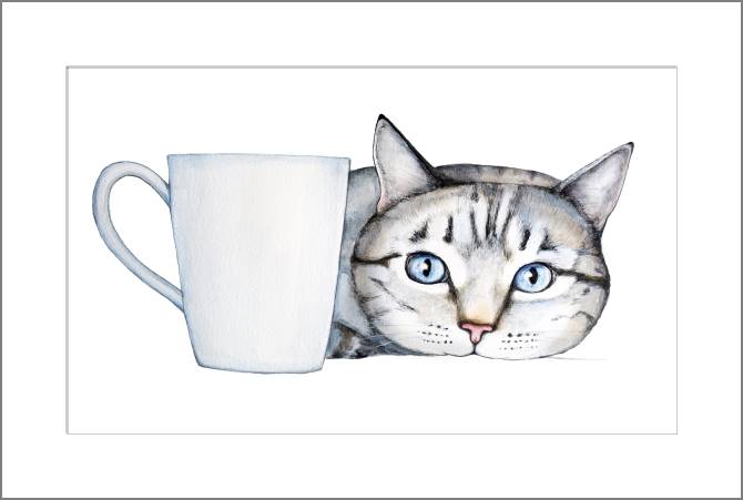Купить и печать на заказ Картины, фото с паспарту Котик с голубыми глазами акварель
