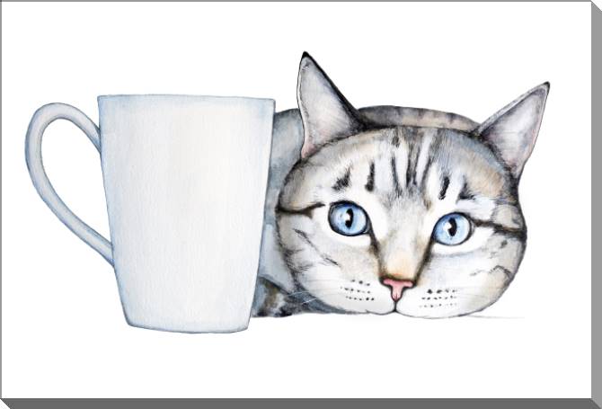 Купить и печать на заказ Картины на пластике, пеноркартоне Котик с голубыми глазами акварель