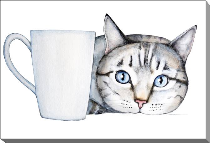 Картины на холсте Cat with blue eyes watercolor