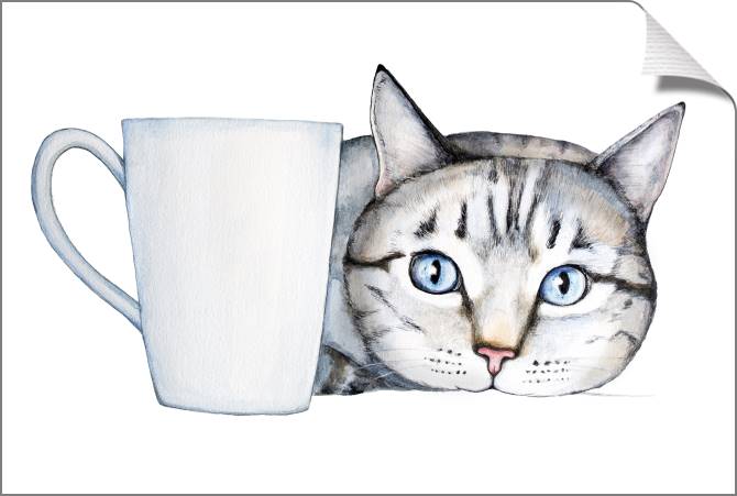 Купить и печать на заказ Картины на холсте Котик с голубыми глазами акварель