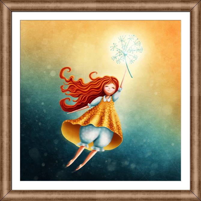 Купить и печать на заказ Картины в рамке, багете Маленькая фея с одуванчиком