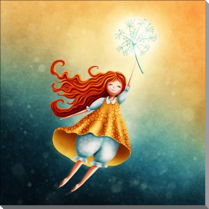 Купить и печать на заказ Картины на пластике, пеноркартоне Маленькая фея с одуванчиком