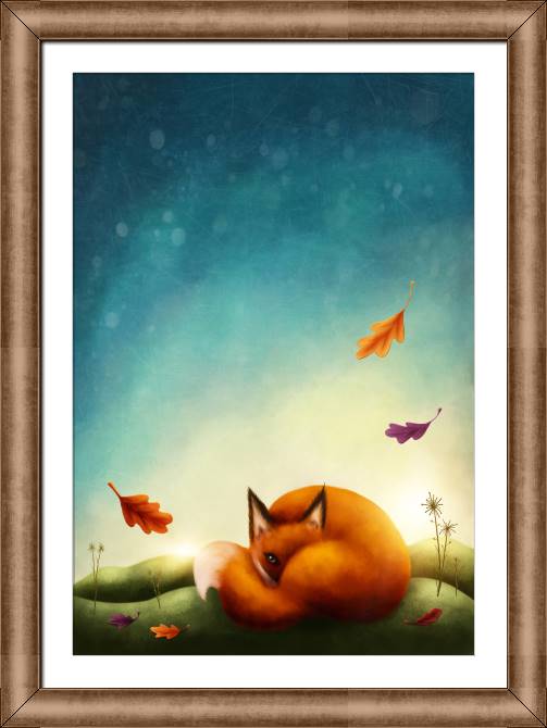Купить и печать на заказ Картины в рамке, багете Лисичка и осень