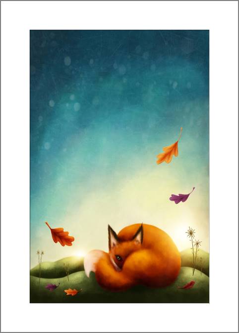 Купить и печать на заказ Картины, фото с паспарту Лисичка и осень