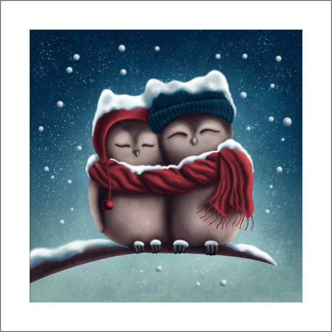 Купить и печать на заказ Картины, фото с паспарту Две совы