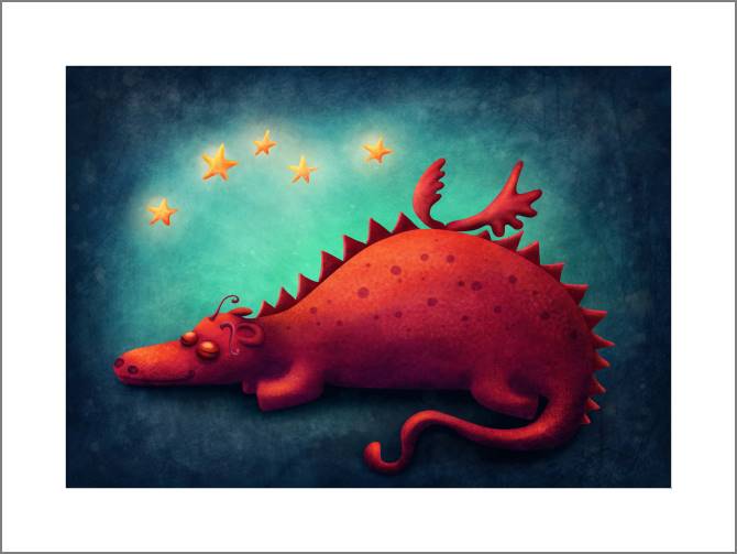 Купить и печать на заказ Картины, фото с паспарту Красный дракончик