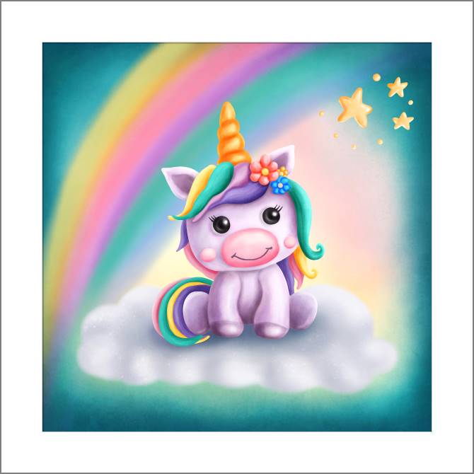 Купить и печать на заказ Картины, фото с паспарту Единорог и радуга