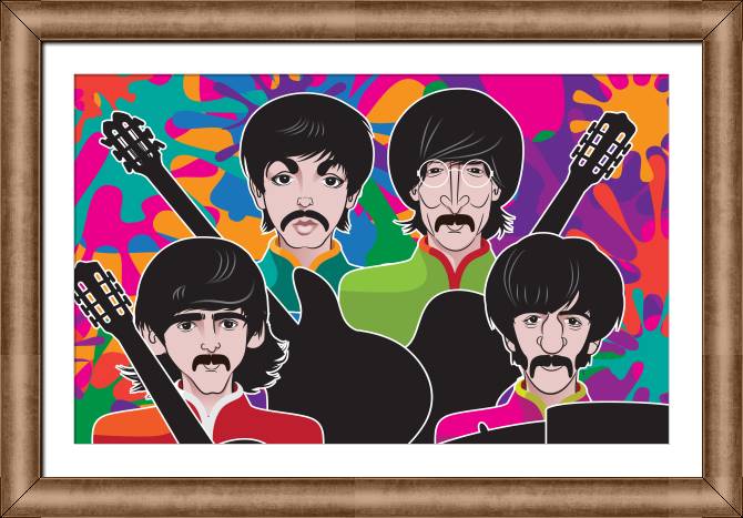 Купить и печать на заказ Картины в рамке, багете Битлз разноцветный арт