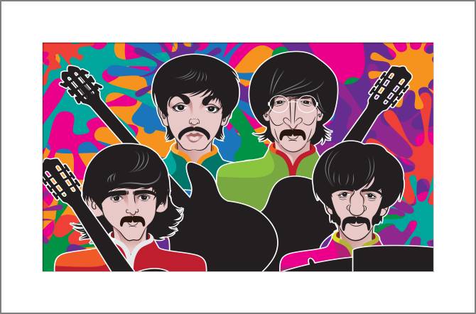 Картины, фото с паспарту The Beatles colorful art