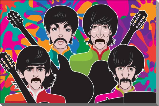Картины на пластике, пеноркартоне The Beatles colorful art