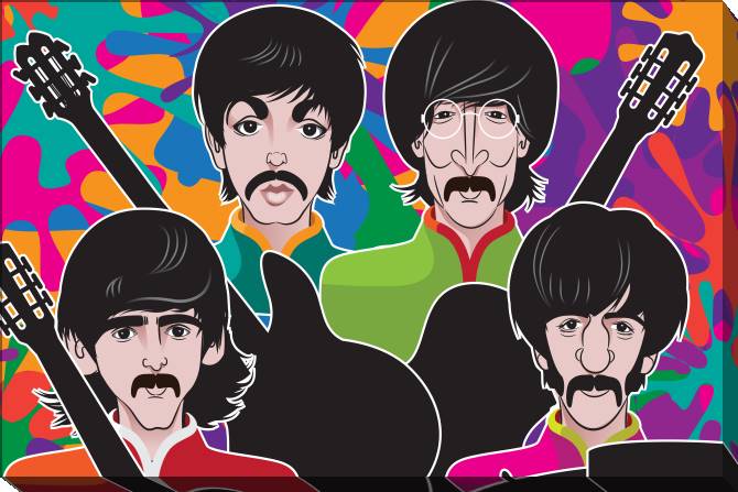 Картины на холсте The Beatles colorful art
