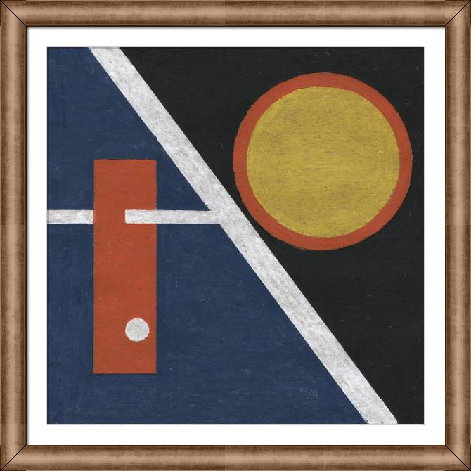 Купить и печать на заказ Картины в рамке, багете Абстракция в минимализме с желтым кругом