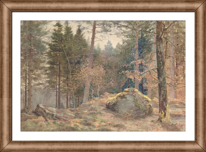 Купить и печать на заказ Картины в рамке, багете Сосновый лес, акварель
