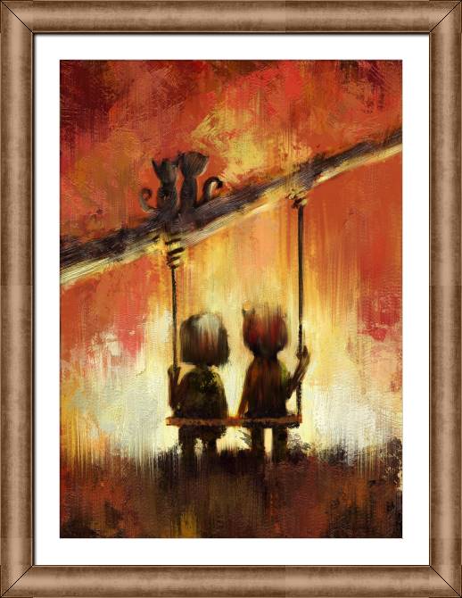 Купить и печать на заказ Картины в рамке, багете Дети на качелях