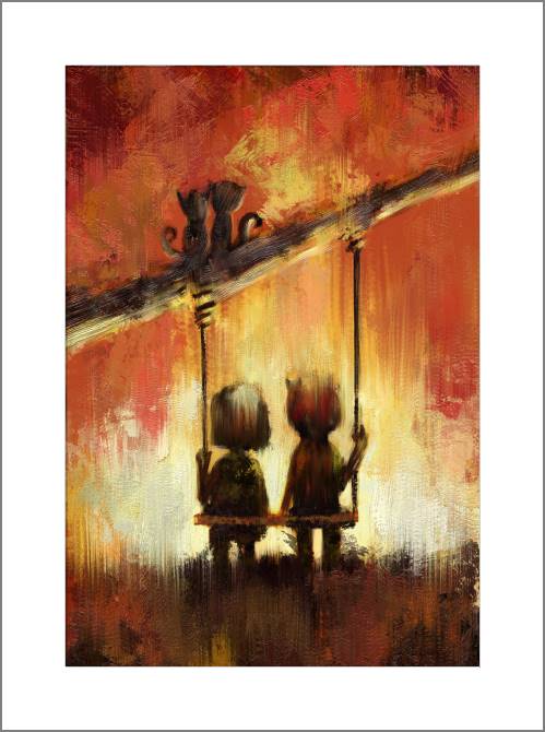 Купить и печать на заказ Картины, фото с паспарту Дети на качелях