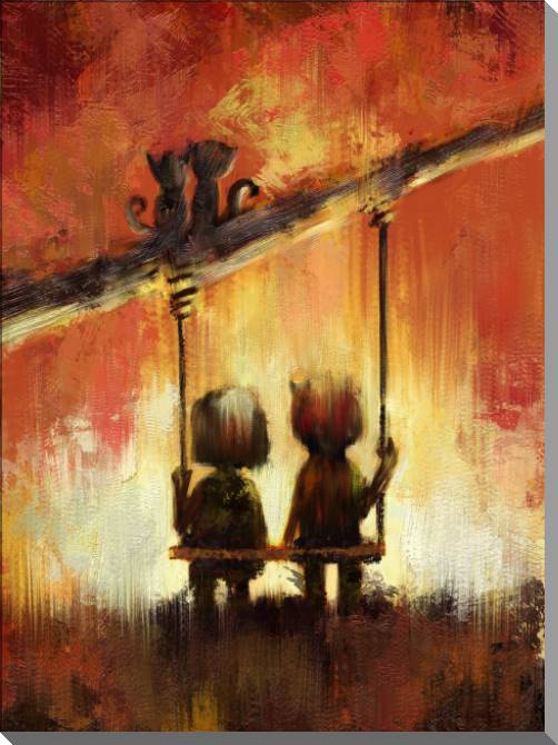 Картины на пластике, пеноркартоне Children on a swing