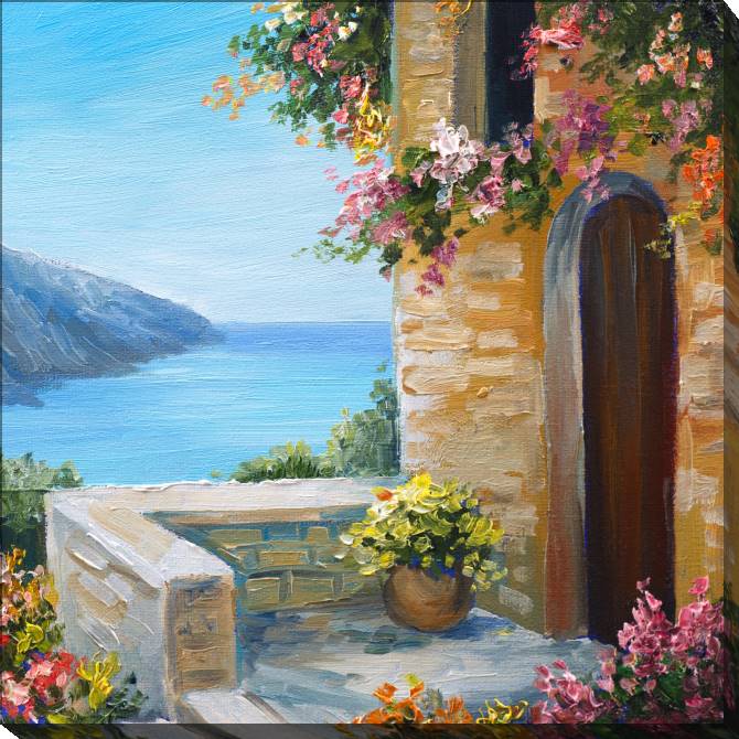 Картины на холсте Cottage by the sea summer landscape