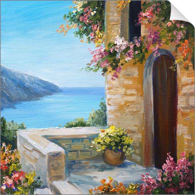 Купить и печать на заказ Картины на холсте Домик у моря летний пейзаж