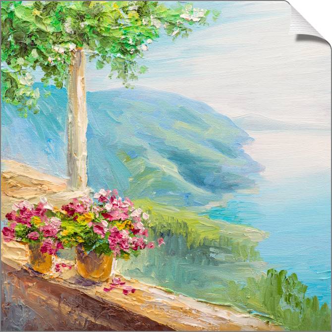 Купить и печать на заказ Картины на холсте Морской пейзаж с цветами