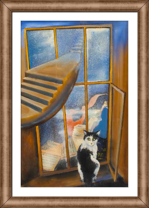 Купить и печать на заказ Картины в рамке, багете Сюрреалистичная картина с котом