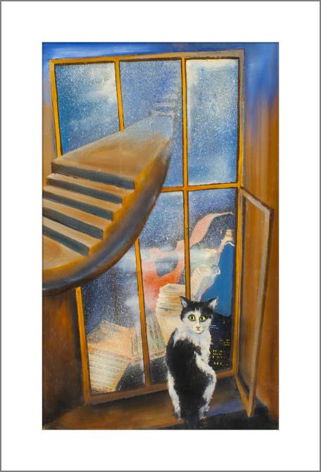 Купить и печать на заказ Картины, фото с паспарту Сюрреалистичная картина с котом