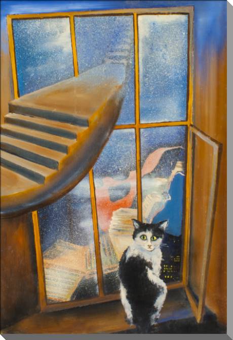 Картины на пластике, пеноркартоне Surreal picture with a cat