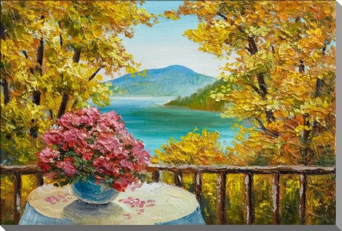 Картины на пластике, пеноркартоне Autumn forest and mountain