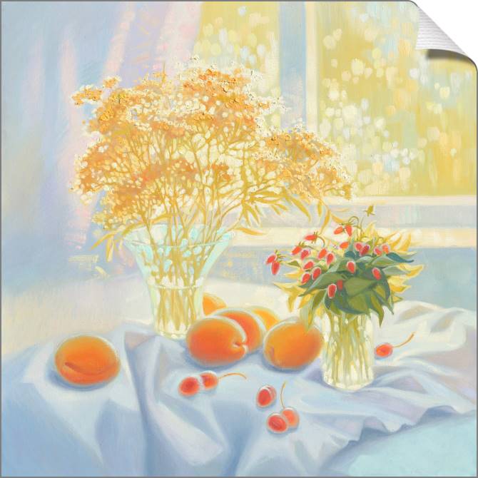 Купить и печать на заказ Картины на холсте Натюрморт с абрикосами и клубникой