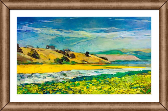 Купить и печать на заказ Картины в рамке, багете Берег реки и скалы