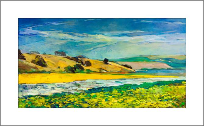 Купить и печать на заказ Картины, фото с паспарту Берег реки и скалы