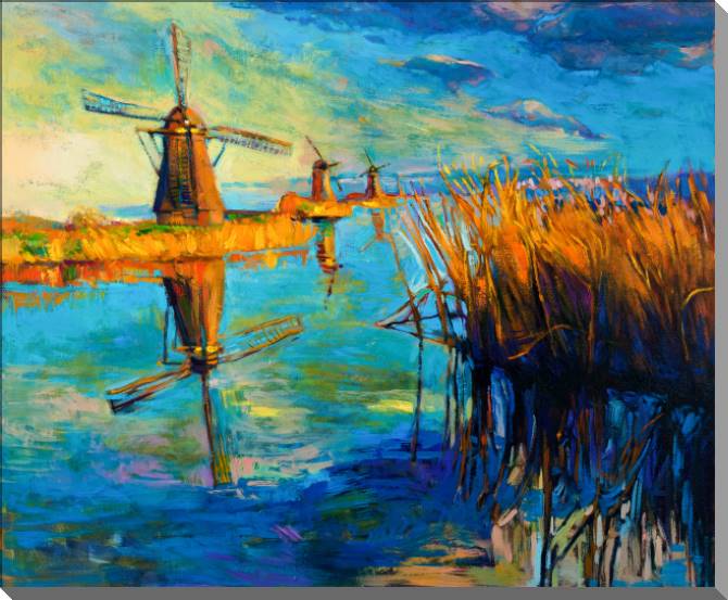 Картины на пластике, пеноркартоне Mill on the river