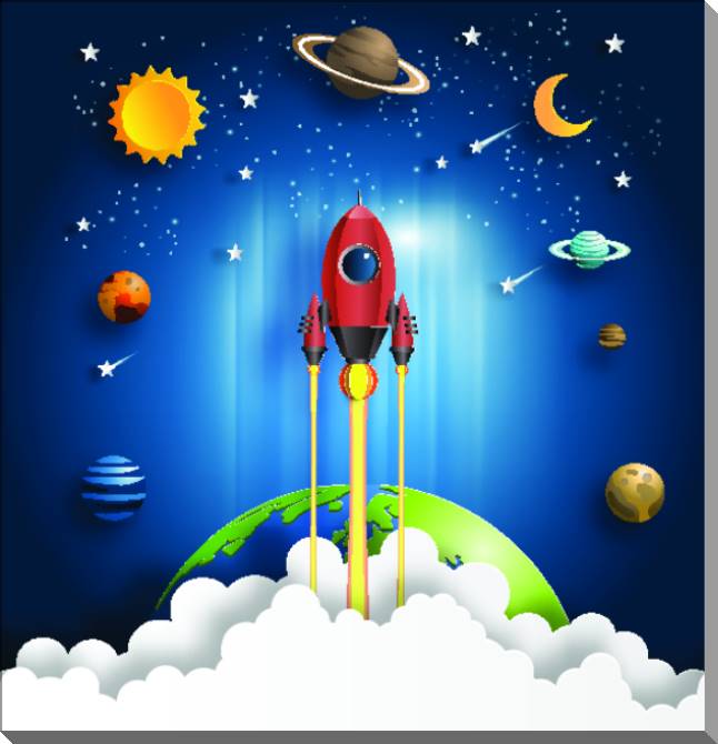 Картины на пластике, пеноркартоне Rocket and planets