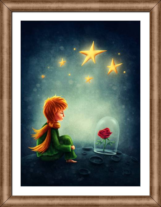 Купить и печать на заказ Картины в рамке, багете Маленький принц с розой