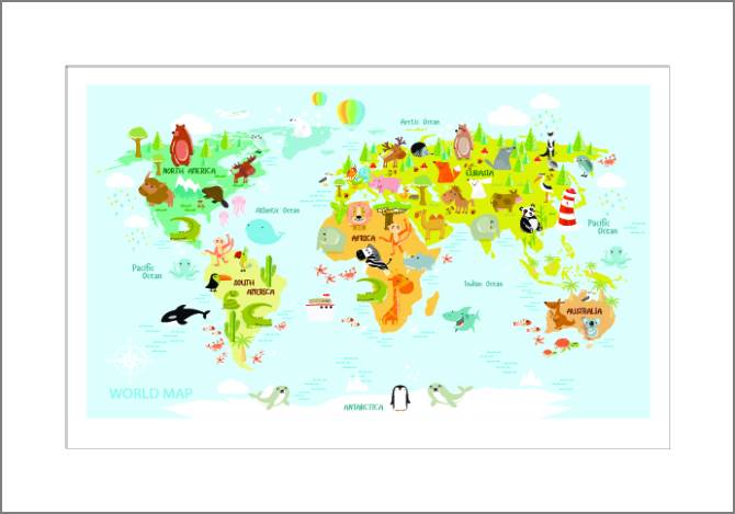 Купить и печать на заказ Картины, фото с паспарту Карта животного мира