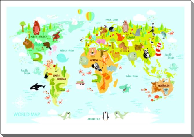 Картины на пластике, пеноркартоне Map of the animal world