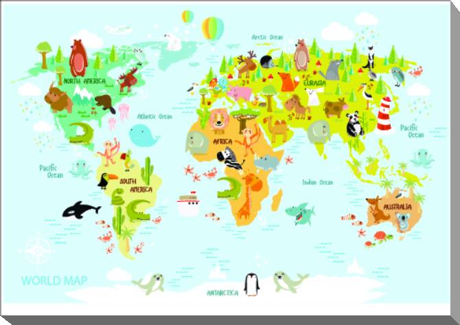 Картины на холсте Map of the animal world
