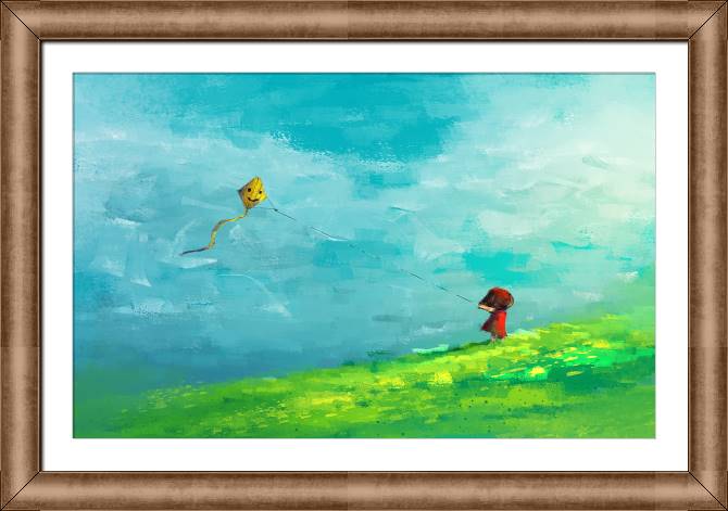 Купить и печать на заказ Картины в рамке, багете Девочка с воздушным змеем