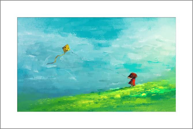 Купить и печать на заказ Картины, фото с паспарту Девочка с воздушным змеем