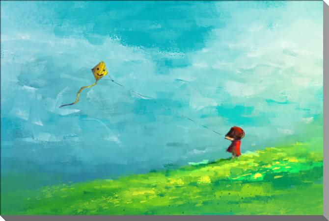 Картины на пластике, пеноркартоне Girl with a kite