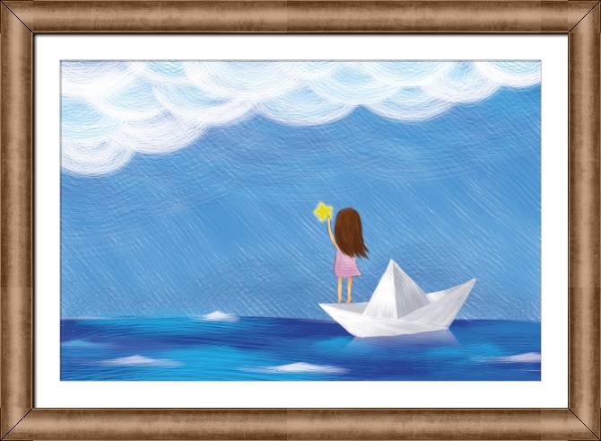 Купить и печать на заказ Картины в рамке, багете Девочка на кораблике