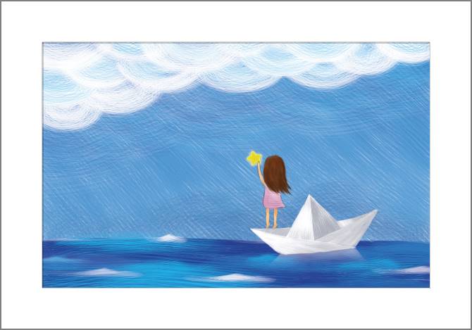 Купить и печать на заказ Картины, фото с паспарту Девочка на кораблике