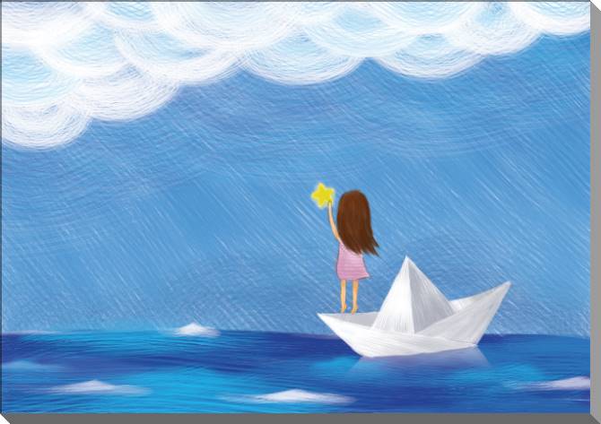 Картины на пластике, пеноркартоне The girl on the boat