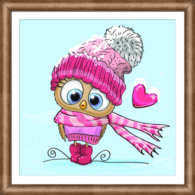 Купить и печать на заказ Картины в рамке, багете Сова в шапке