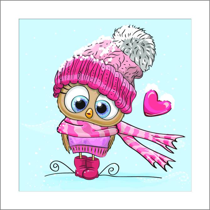 Купить и печать на заказ Картины, фото с паспарту Сова в шапке