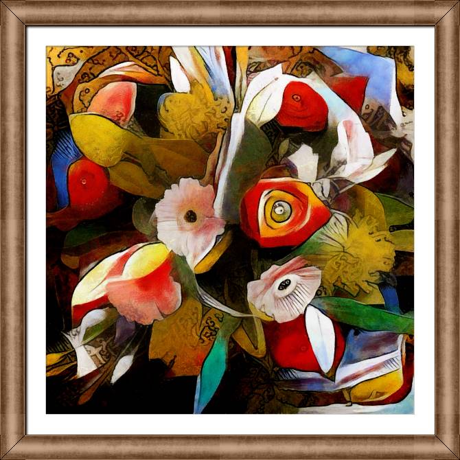 Купить и печать на заказ Картины в рамке, багете Цветы в кубизме