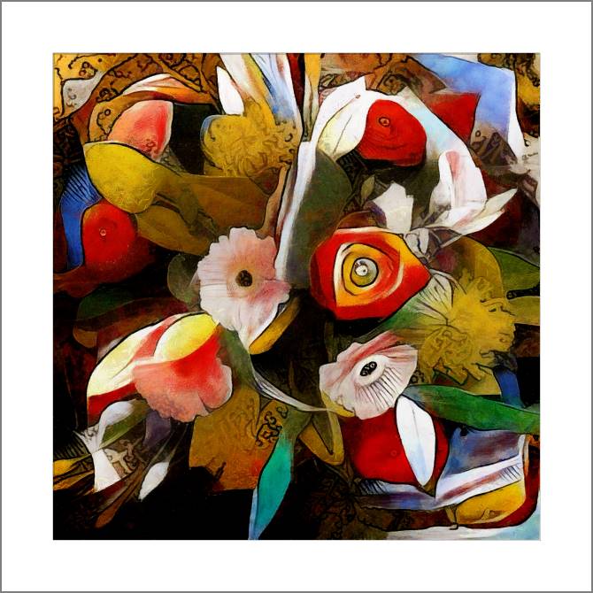 Купить и печать на заказ Картины, фото с паспарту Цветы в кубизме