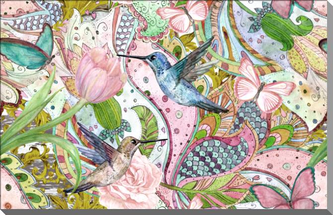 Картины на пластике, пеноркартоне Pink composition with Hummingbird