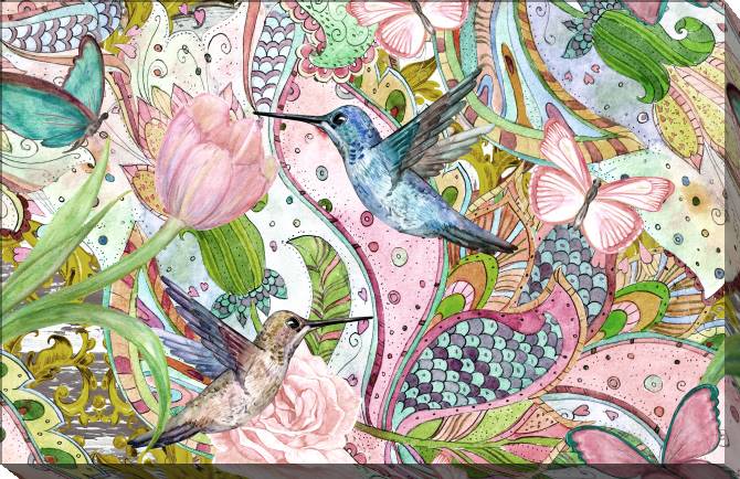 Paintings on canvas Pink composition with Hummingbird